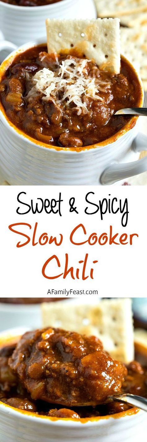 Glenn’s Sweet & Spicy Slow Cooker Chili - A uniquely delicious chili that starts out sweet, then delivers a spicy kick! Addictively delicious! Sweet Chili Beans Recipe, Sweet And Spicy Chili Recipe, Baked Bean Chili Recipe, Baked Bean Chili, Slow Cooker Spicy Chili, Firehouse Chili, Sweet And Spicy Chili, Bbq Chili, Chili Contest