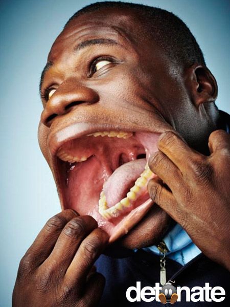 Francisco Domingo Joaquim of Angola has got a big mouth. It’s not that he likes to insult people… no, he actually has a BIG MOUTH! As in, the biggest one in the world according to Guinness World Records! When Francisco stretches his lips out with his hands and opens his mouth, all we can think is, “he’d make a GREAT zombie on The Walking Dead!” Mouth Wide Open Reference, Disgusted Face, Guinness World Records, Big Mouth, World Records, My Heart Is Breaking, Guinness, Walking Dead, Zombie