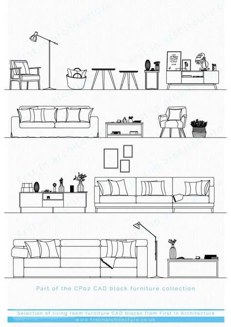 living room furniture cad blocks Furniture Elevation, Living Room Elevation, Floor Plan Symbols, Drawing Furniture, Architectural Scale, Elevation Drawing, Interior Architecture Drawing, Contemporary Living Room Furniture, Interior Design Drawings