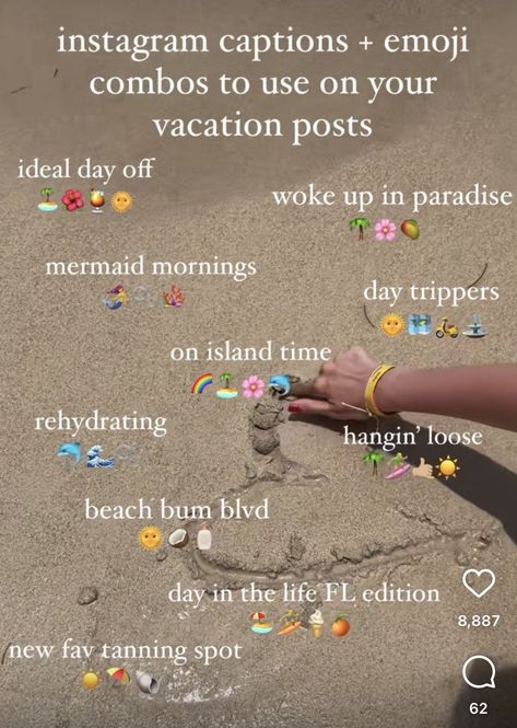 Beach Emoji Captions For Instagram, Preppy Emojis Combo Summer, Beach Friends Captions For Instagram, Shopping Ig Captions, Summer Bio Ideas, Beach Aesthetic Emojis, Vacay Emoji Combos, Summer Captions 2023, Summer Photo Captions