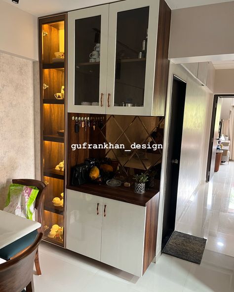 Crockery unit design 😍 #tvunitdesign #wallunit #diningroomdecor #hall #livingroom #viralpost #trending Dining Room Crockery Unit Design, Mirror Unit, Crockery Unit Design, Crockery Unit, Unit Design, Tv Unit Design, Dining Room Storage, Wall Unit, Storage Unit