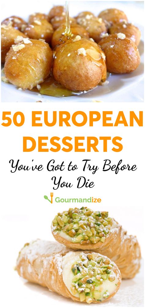 Europe's hiding a wealth of dessert goodies that you don't want to miss. Here's a list of 50 must-try treats that are only an ocean—or recipe—away! Pie, European Baking Recipes, European Baked Goods, Weird Food Recipes, Complicated Desserts, European Dessert Recipes, International Pastries, Foreign Desserts, Unusual Desserts