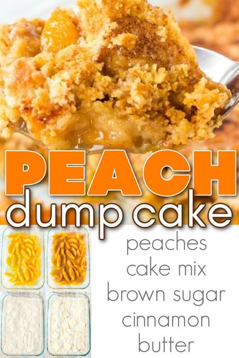 Simple Peach Cobbler, Peaches Cake, Peach Cobbler Dump Cake, Peach Dump Cake, Easy Peach Cobbler Recipe, Dump Cake Recipe, Peach Dessert Recipes, Peach Cobbler Easy, Peach Desserts