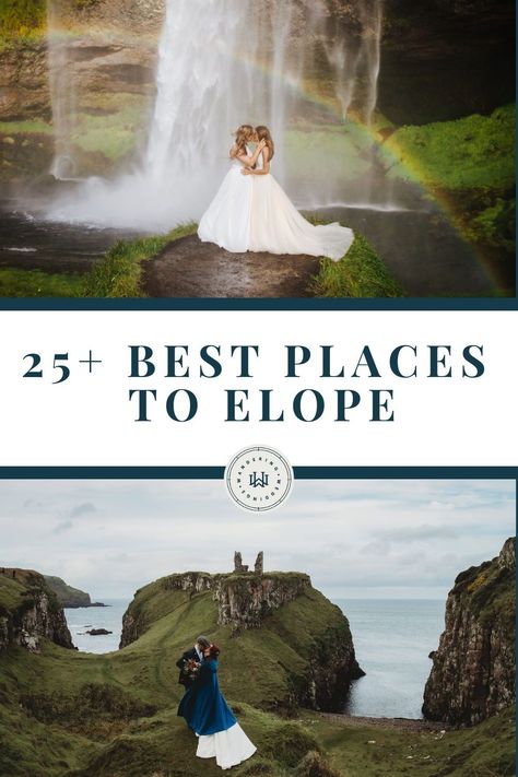 Wondering where the best places are to elope around the world? Check out our list of top elopement destinations including in the US and other countries. Best Elopement Ideas, Eloping Ideas Destinations, Vow Renewal Elopement Ideas, Where To Elope Destinations, Top Elopement Destinations, Cool Elopement Ideas, Most Beautiful Places To Elope, Where To Elope In The Us, Elopement Destinations In The Us