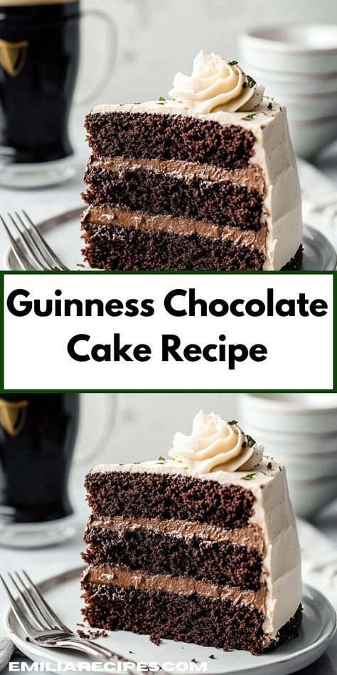 Need a simple yet impressive dessert? This Guinness Chocolate Cake is easy to prepare with minimal ingredients. Perfect for busy weeknights, it brings a touch of indulgence to your family dinner without the hassle. Guinness Chocolate Cake, Guinness Chocolate, Guinness Cake, Creamy Frosting, Quick Dessert Recipes, Beer Cake, Rich Desserts, Unique Desserts, Dessert Options