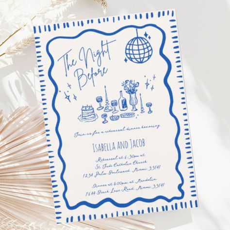 Whimsical hand-drawn blue wavy rehearsal dinner invitation with a modern calligraphy#birthdayfonts #handdrawn #happybirthday #fontdesign #birthdaycelebration Celebration Doodles, Modern Wedding Stationary, Beach Dinner Parties, Quirky Wedding Invitations, Doodle Wedding, Quirky Invitations, Wedding Stationary Design, Table Elements, Wedding Reception Menu