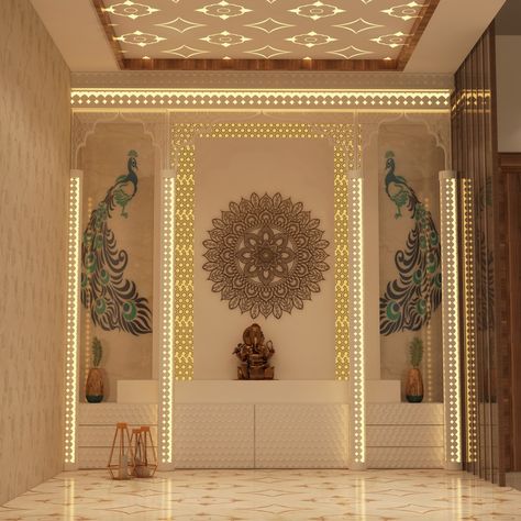 Temple Room Ceiling Design, Temple Ceiling Design For Home, Morden Mandir Ideas, Luxurious Mandir Design For Home, Puja Room Ceiling Design, Office Mandir Design, Mandir Ceiling Design, Pooja Room Ceiling, Luxury Pooja Room Design