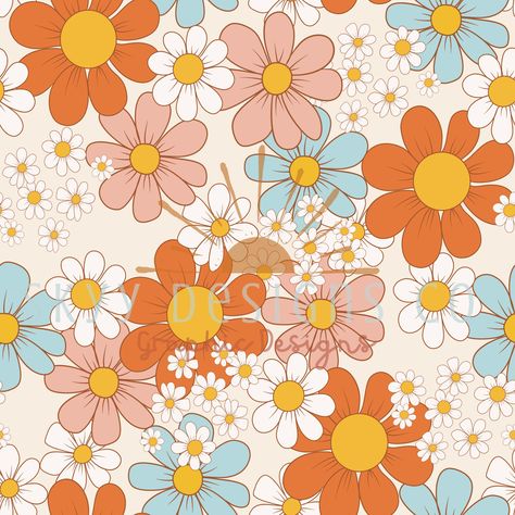 70s Floral Pattern Retro Flowers, Pastel, Retro Daisy Wallpaper, Retro Flower Wallpaper, Emma Aesthetic, Canva Backgrounds, Flora Pattern, Retro Floral Pattern, Retro Daisy