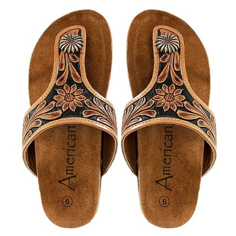 PRICES MAY VARY. Detailed Hand tooled, carved and finally antique hand finished vegetable tanned American Cowhide Leather, exquisitely done by the finest artists and craftsmen in the country. Specially designed cork moulded sole with genuine leather for great comfort and looks. Elevate your style with American Darling's hand-tooled, carved genuine leather slip-ons. These lightweight shoes seamlessly blend craftsmanship and comfort, offering a chic and easy-to-wear footwear solution for any occas Tooled Leather Sandals, Leather Working Patterns, Western Handbags, Genuine Leather Sandals, Light Weight Shoes, Hand Tooled Leather, Western Belts, Tooled Leather, Leather Tooling