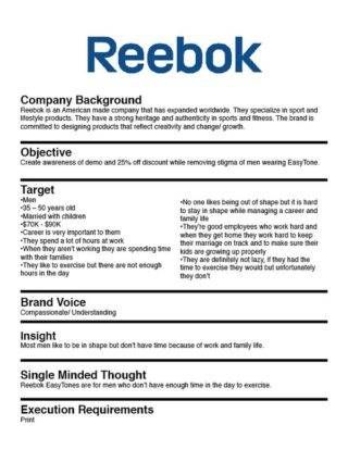 reebok marketing brief example Design Brief Template, Creative Brief Template, Creative Brief, Marketing Plan Template, Advertising Strategies, Good Employee, Marketing Communication, Create Awareness, Business Advertising Design