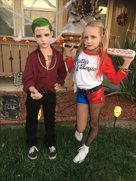 Harley Quinn Kids Costume Diy, Poison Ivy Costume Kids, Harley Quinn Costume Kids, Harley Quinn Disfraz, Arley Queen, Boys Halloween Costumes Diy, Joker Halloween Costume, Queen Of Halloween, Comic Costume