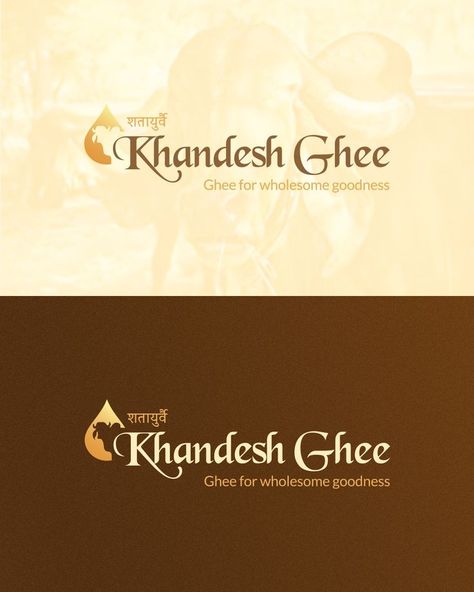 The logo depicts a drop of ghee in gold with a silhouette of a cow face cut out of the negative space. Its purpose is to convey the authenticity & royal taste of desi ghee. We used a traditional typeface with a modern touch to tie the look together. 🐮 Ghee Packaging Design, Organic Ghee, Face Cut Out, Graphic Design Social Media, Blog Websites, Cow Ghee, Graphic Design Business Card, Cow Face, Face Cut