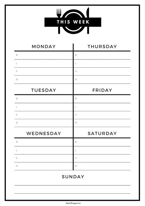 Black-and-White Weekly Menu Planner (Printable PDF) - Digital Hygge dailyofficeplanner #digitalplannersticker #freemealprep #dailyplannertemplate Thermomix, Weekly Menu Planner Printable Free, Weekly Menu Printable Free, Weekly Meal Planner Printable Free, Planner Setup Ideas, Menu Mingguan, Weekly Menu Printable, Menu Planner Printable, Weekly Meal Plan Template