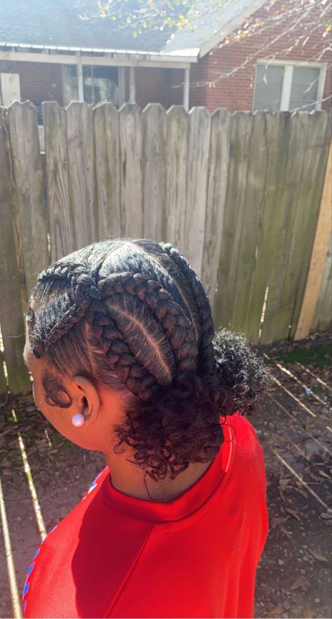 Braid To The Back With Bun, 4 Braid Styles For Black Women, Regular Hairstyles For Short Hair, 2 Buns Braided Hairstyles Black, 4 Straight Back Feed In Braids 2 Buns, Braids To The Back In A Bun, Stitch Braids Into Low Bun With Curls, French Braids Designs For Black Women, 4 Stiches Braids