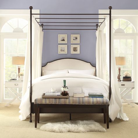 Andover Cream Linen Curved Headboard Cherry Brown Canopy Poster Bed by iNSPIRE Q Classic Bedding Trends, Bed Overstock, Twin Canopy Bed, Metal Canopy Bed, Canopy Bed Diy, Canopy Architecture, Crib Canopy, Cherry Brown, Window Seats