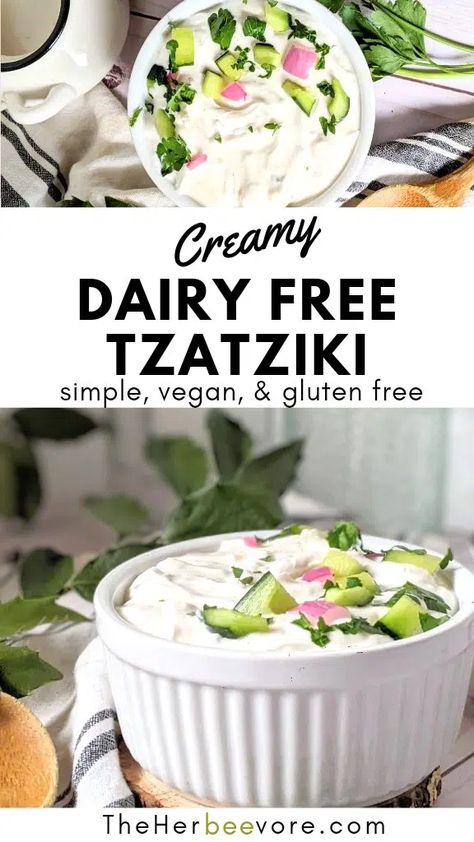 Tzatziki Sauce Non Dairy, Gluten Free Tzatziki Sauce, Vegan Tziki Sauce Recipe, Dairy Free Taziki Sauce Recipe, Vegan Taziki Sauce Yogurt, Vegan Taziki Sauce, Dairy Free Pescatarian Recipes, Tziki Sauce Recipe, Taziki Recipe