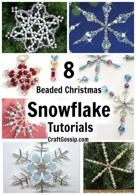 These beaded snowflakes are a great little craft project to keep you busy on winter nights, sit by the fire, the tv and thread beads whilst enjoying a Hallmark Christmas movie.  Have I set the scene? These snowflakes are all … Read More... Homemade Beaded Christmas Ornaments, Crystal Bead Snowflake Ornament, Diy Bead Snowflakes, Xmas Beading Patterns, Using Beads To Decorate, Free Beaded Snowflake Patterns, Beaded Snowflake Pattern, Craft Beads Ideas, Beaded Star Pattern