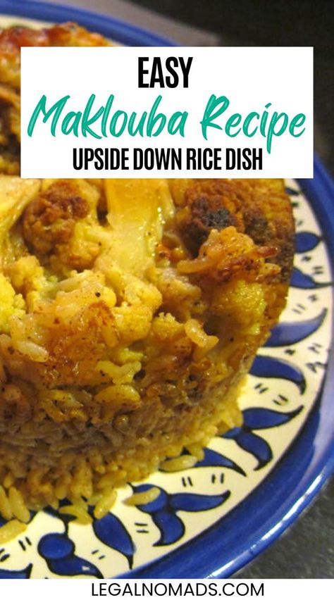 Easy Maklouba Recipe, Upside Down Rice Dish Easy Arabic Meals, Upside Down Chicken And Rice, Maqloubeh Chicken Recipe, Lebanese Food Traditional Chicken, Chicken Gallaba Recipe, Lybian Recipes, Maklouba Recipe Chicken, Chicken Maqluba Recipe, Fasulia Recipe