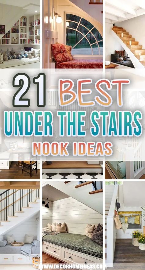 Best Under Stairs Nook. Not sure what to do with the space under the stairs? These under stairs nooks are the perfect ideas to create your own relaxation corner at home. #decorhomeideas Staircase Room Ideas, Creative Under Stair Ideas, Under The Stairs Cabinet Ideas, Reading Nooks Under Stairs, Design For Under Stairs, Under Staircase Nook Ideas, How To Hide Stairs In Living Room, Under Stairs Reading Area, Under Stairs Cosy Nook