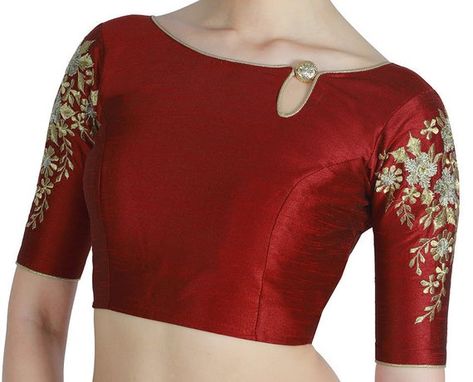 MAROON Readymade Polyester Raw Silk Stitched Wedding Christmas Party Wear Indianattire BOAT NECK Blo Couture, Raw Art, Boat Neck Blouse Design, Stitched Saree, Saree Blouse Neck Designs, Blouse Back Neck Designs, Choli Designs, Blouse Designs Silk, Unique Blouse Designs