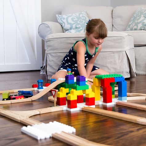 Open up new creative possibilities for your child! With Dreamup Toys Wooden Railway Block Platform you can connect two of your child’s favorite toys: wooden trains and classic blocks! #dreamuptoys #woodentrain #play-trains #edutoys #Lego #duplo #creativity #imagination #educationaltoys #madeinusa #multilevelmasterpiece #woodentrainlayout #toys #kidstoys #thomasthetrain #brio #MEGAbloks #melissaanddoug #imaginarium #ikea #woodentrainsets #potterybarnkids #potterybarn #stem #stemeducation #holid Wooden Train Track, Melissa And Doug, Train Sets, Wooden Train, Stem Education, Thomas The Train, School Kids, Train Layouts, Lego Duplo