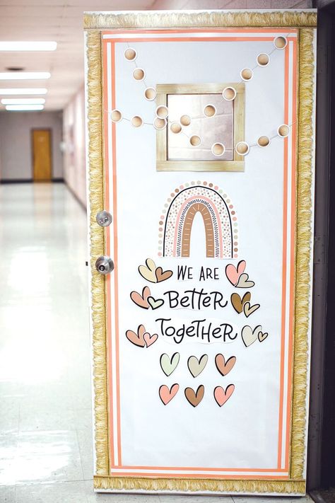 Classroom Door Ideas Boho, Rainbow Door Classroom, Boho Rainbow Classroom Theme Preschool, Boho Rainbow Classroom Door Ideas, 2nd Grade Classroom Door Ideas, Class Door Design, Class Door Decoration Ideas For Nursery, Boho Door Decor Classroom, Boho Classroom Decor Ideas Preschool