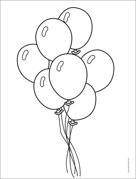 Easy How to Draw a Balloon Tutorial and Balloon Coloring Page Cartoon Balloons Drawing, Ballon Drawings, Drawing Balloons, Balloon Images, Balloon Doodle, Balloon Sketch, How To Draw A Balloon, Balloons Drawing, Balloon Drawing