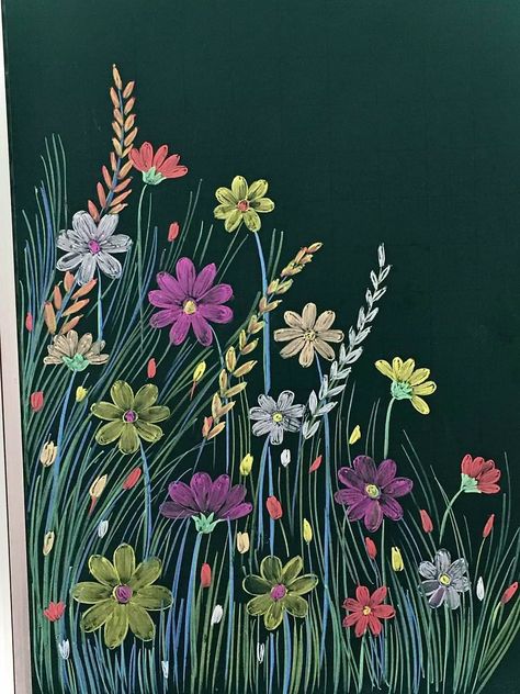 Chalk Wall Ideas Aesthetic, Chalk Wall Ideas, Wall Ideas Aesthetic, Spring Chalkboard Art, School Chalkboard Art, Summer Chalkboard, Chalk Markers Art, Chalkboard Flowers, Spring Chalkboard