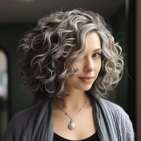 29 Gray Bobs Hairstyle to make you a Show stopper Long Grey Hair Over 50 Shoulder Length, Gray Highlights On Curly Hair, Curly Bob Grey Hair, Shoulder Length Curly Gray Hair Over 50, Curly Hair Gray Highlights, Hair Color Ideas For Brunettes Going Grey, Gray And Silver Highlights On Brown Hair, Short Gray Curly Hairstyles, Curly Hair Grey Blending