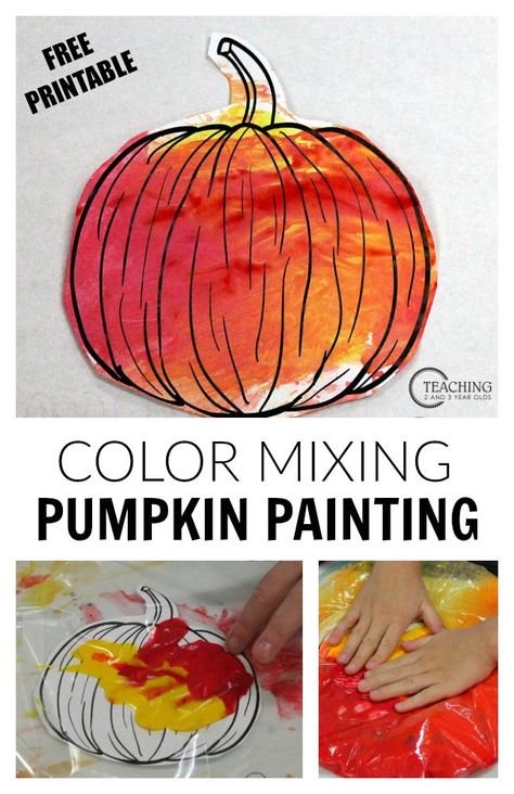 Looking for a last-minute fall activity for your toddlers and preschoolers? This no-mess pumpkin painting is a fun color mixing activity that you can set up in minutes! From Teaching 2 and 3 Year Olds Pumpkins Preschool, Fall Preschool Activities, Pumpkin Activities, Fall Activity, October Crafts, Halloween Preschool, Fall Preschool, Halloween Tags, Daycare Crafts