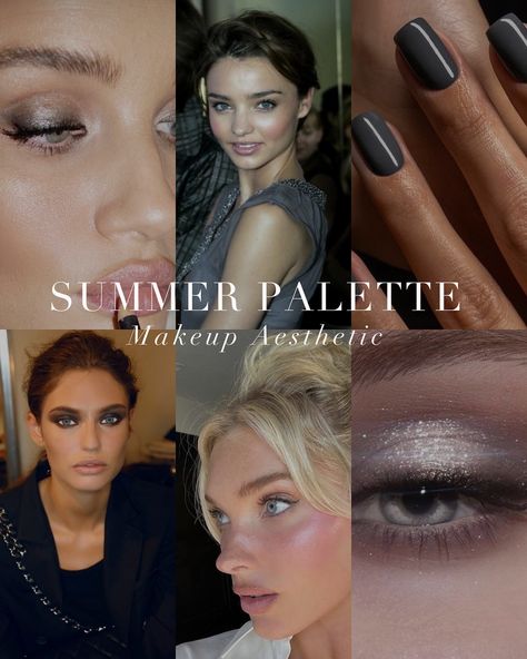 Summer Palette Mood Board 🤍 . #coloranalysis #colouranalysis #summerpalette #moodboard #softsummer #truesummer #coolsummer #lightsmer #coloranalyst Soft Summer Color Palette Aesthetic, True Summer Aesthetic, Summer Palette Makeup, Makeup Soft Summer, Cool Summer Color Palette Makeup, Soft Summer Color Palette Makeup, Soft Summer Makeup Looks, True Summer Palette, Soft Summer Aesthetic