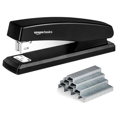 Limited-time deal: Amazon Basics Stapler with 1000 Staples, Office Stapler, 25 Sheet Capacity, Non-Slip, Black Study Supplies, Label Maker Machine, Wall Storage Shelves, Staple Remover, Staplers, Black Desktop, Purse Hanger, Hanger Organizer, Ruled Paper