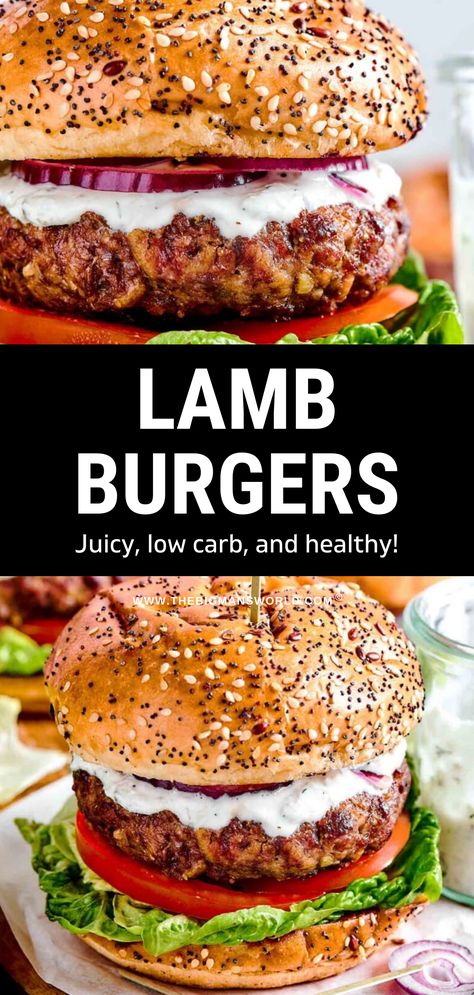 Kick off your grilling season with these satisfying lamb burgers! Featuring ground lamb and loaded with aromatics, learn how to make the juiciest lamb patties from scratch in this recipe. Whole 30 Ground Lamb Recipes, Gyro-style Lamb Burgers With Tzatziki And Grilled Onions, Grounded Lamb Recipes, Lamb Hamburger Recipes, Grilled Lamb Burgers, How To Cook Ground Lamb, Greek Lamb Burgers Recipe, Meals With Ground Lamb, Recipes Using Ground Lamb