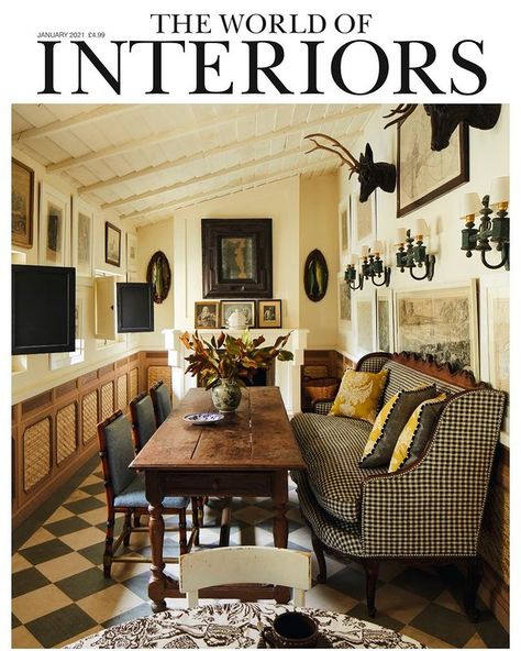 THE WORLD OF INTERIORS (@theworldofinteriors) • Instagram photos and videos Hunting Lodge Kitchen, Magazine Design Ideas, English Hunting Lodge, Lodge Interiors, English Hunting, The World Of Interiors, Rural Retreats, Hunting Lodge, Interiors Magazine