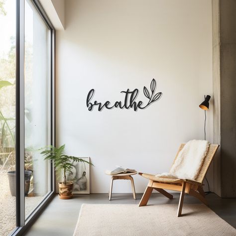 Breathe Metal Wall Art, Mindfulness Decor, Relaxation Inspired Sign, Zen Wall Hanging, Peaceful Home Accessory, Modern Meditation Artwork by WHICHDECO on Etsy Small Meditation Space Nook, Meditation Place Home, Spiritual Decor Ideas Home, At Home Meditation Space, Zen Den Meditation Rooms, Zen Corner Ideas, Zen Decorating Ideas, Zen Office Ideas, Meditation Corner In Bedroom