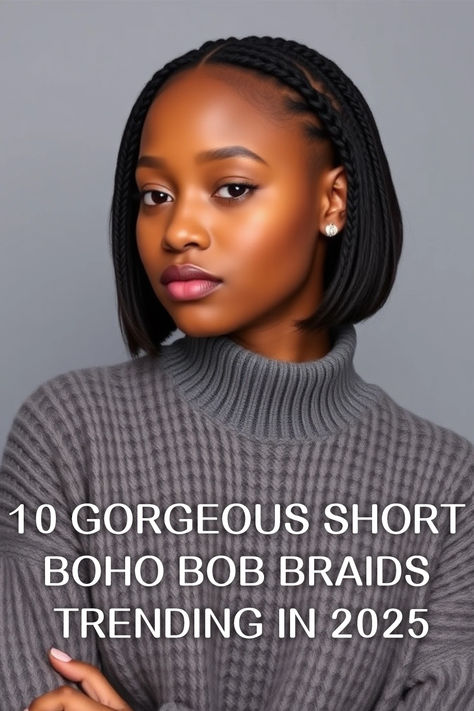 10 Gorgeous Short Boho Bob Braids Trending in 2025 Boho Braids Bob Black Women, Bob Hairstyles For Black Women Braids, Bohemian Bob Knotless Braids, Very Short Braids, Bohemian Braids Bob, Braid Bob Hairstyles For Black Women, Boho Bob Hairstyles, Short Natural Braided Hairstyles, Short Natural Braids