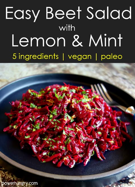 Easy Beet Salad with Lemon & Mint {5 ingredients, vegan, paleo} Beets Recipes, Salad Recipes Gluten Free, Dairy Free Salads, Dried Prunes, Beetroot Recipes, Beet Salad Recipes, Clean Eating Vegan, Salad With Lemon, Beetroot Salad