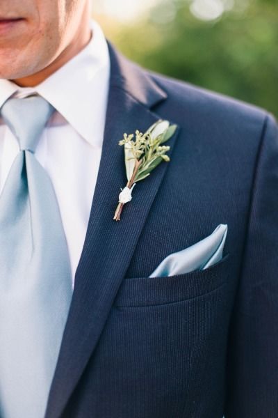 Sweet and simple boutonniere: http://www.stylemepretty.com/little-black-book-blog/2015/02/23/elegant-calamigos-ranch-wedding/ | Photography: Sara Lucero - http://www.saralucero.com/ Ice Blue Weddings, Wedding Suits Men Blue, Wedding Suits Men Black, Blue Groomsmen, Calamigos Ranch Wedding, Wedding Boutonnieres, White Bridal Gown, Blue Suit Wedding, Dusty Blue Bridesmaid Dresses