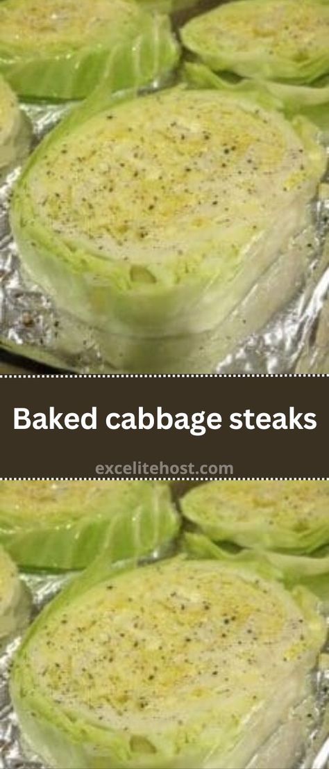 Baked cabbage steaks Cabbage Steaks In Oven, Steaks In Oven, Baked Cabbage Steaks, Cabbage Steaks Recipe, Baked Cabbage, Cabbage Steaks, Cheap Clean Eating, Roasted Cabbage, Cabbage Recipes