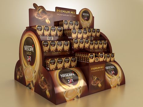 NESCAFE Gold Floor display on Behance Floor Display Design, Nescafe Gold, Coffee Display, Podium Design, Pallet Display, Pos Design, Gold Floor, Point Of Sale Display, Floor Display