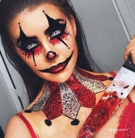 30 Clown Halloween Makeup 2023 - Inspired Beauty Clown Makeup Ideas, Creepy Clown Makeup, Halloween Costumes Women Scary, Makeup Ideas For Halloween, Halloween Makeup Clown, Halloween Make-up Looks, Halloweenský Makeup, Clown Halloween Costumes, Holloween Makeup