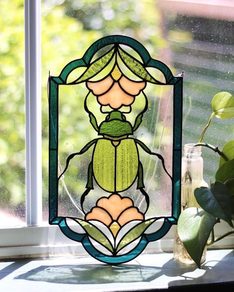 Diy Stained Glass Window, Stain Glass Window Art, Glass Window Art, Window Color, September 1st, Scarab Beetle, Glas Art, Stained Glass Diy, Stained Glass Crafts