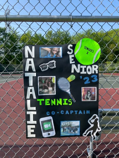 Decorated Poster Board Ideas, Senior Day Posters Tennis, Badminton Senior Night Posters, Senior Nights Poster, Tennis Posters High School Senior Night, Senior Poster Board Ideas Tennis, Highschool Sports Posters, Tennis Senior Posters, Senior Tennis Poster Ideas