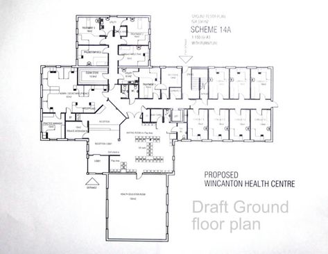 Proposed New Wincanton Health Centre - Ground Floor Plan Health Care Center Architecture Plan, Health Centre Plan, Health Centre Architecture, Floor Plan Layout Of Small Conference Centres, Health Center Plan, Administrative Building Plan, Small Hospital Floor Plan, Health Center Design, Health Center Architecture