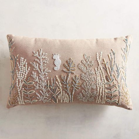 Pier 1 Imports Beaded Natural Sea Life Lumbar Pillow #ad #coastal #nautical #ocean #beachhouse #coastaldecor #glam #pier1love Patterned Pillows, Beaded Pillow, Nautical Crafts, Coastal Pillows, Embroidered Cushions, Indoor Patio Furniture, Pier 1 Imports, Coastal Art, Pier 1