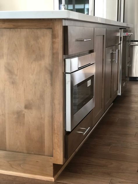 Stained Alderwood Cabinets, Adler Wood Kitchen Cabinets, Knotty Alder Walnut Stain, Knotty Alder Island With White Cabinets, Early American Stain On Knotty Alder, Cabinet Stains Kitchen Colors, Restained Kitchen Cabinets, Special Walnut Stain On Knotty Alder, Stained Alder Kitchen Cabinets