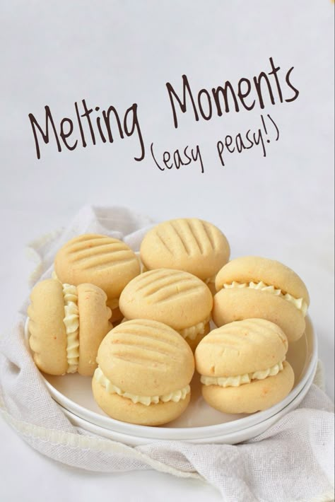 These are my favourite melting moments!! So quick and easy with a buttery, crisp shortbread and fluffy buttercream. Yo Yo Biscuits, Baking Envy, Fluffy Buttercream, High Tea Food, Melting Moments, Buttery Shortbread Cookies, Fun Baking, Buttercream Recipe, Moist Chocolate Cake