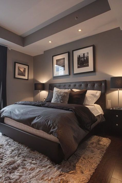 Neutral Apartment Decor Bedroom Ideas, Suburban Bedroom Ideas, Room Inspo Couple, Cozy Bedroom Ideas For Couples Simple, Bedroom Ideas For A Couple, Bedding Ideas For Couples, Minimal Masculine Bedroom, Married Couple Room Aesthetic, Black Color Scheme Bedroom