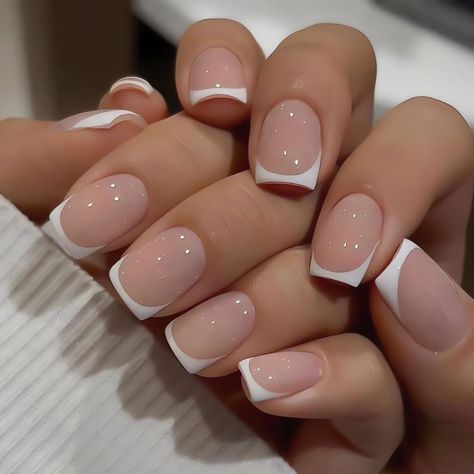 Press On Nails French Tip, French Tip Fake Nails, Nail Square, Press On Nails French, Short French Tip Nails, Fake Nails White, Square French, Nails French Tip, Square Press On Nails