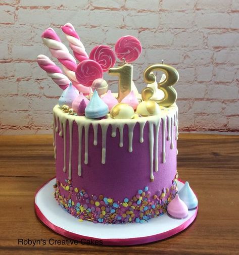 Teenager Cakes Girl 13th Birthday, Girls 13th Birthday Cake, Birthday Cake For Teenage Girl, 13th Birthday Cake Ideas, Teenager Birthday Cake, Cakes For Teenagers, Pink Lollipop, Cake Designs For Girl, 12th Birthday Cake